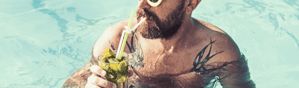 Bearded man swimming